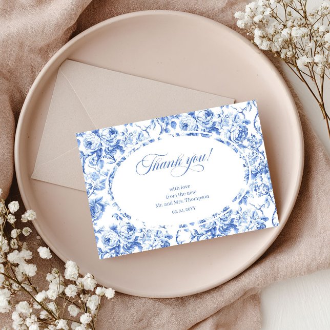 Cartão de Agradecimento de Casamento Clássico Navy (Navy Blue Roses Classic Wedding Thank You Card)