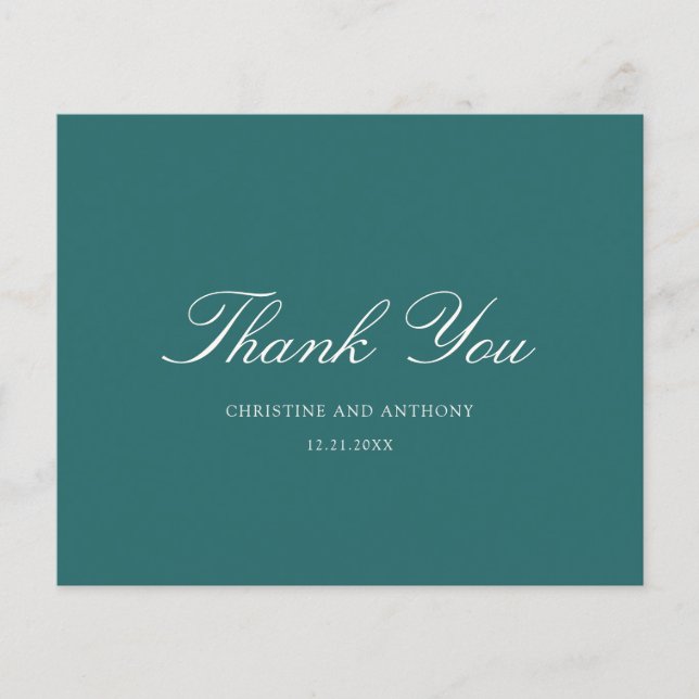 Cartão de Agradecimento de Casamento Clássico Teal (Frente)