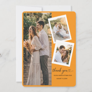 Cartão de agradecimento de casamento com 3 fotos
