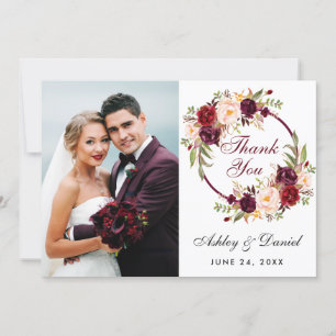 Cartão de Agradecimento de Casamento com Coroa Flo