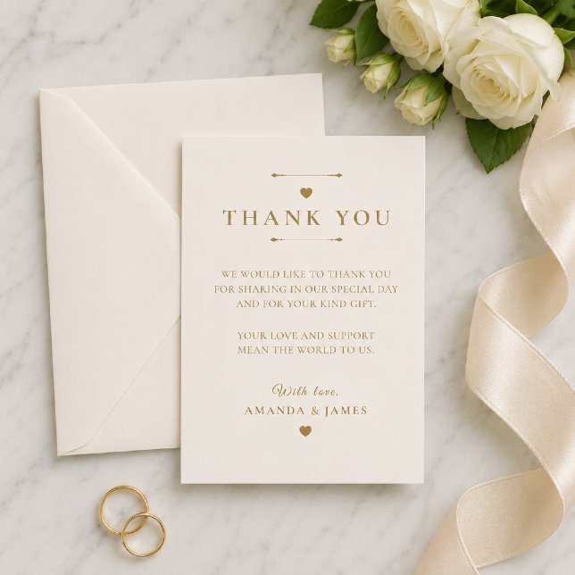 Cartão de Agradecimento de Casamento com Estilo Mi (Gold Minimal Look Thank You Card with timeless luxury styling.)