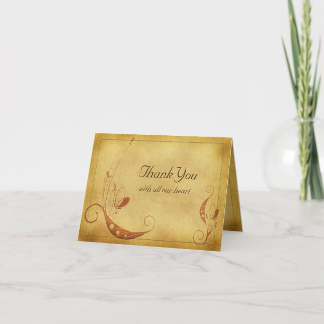 Cartão de Agradecimento de Casamento com Floral em (Frente)