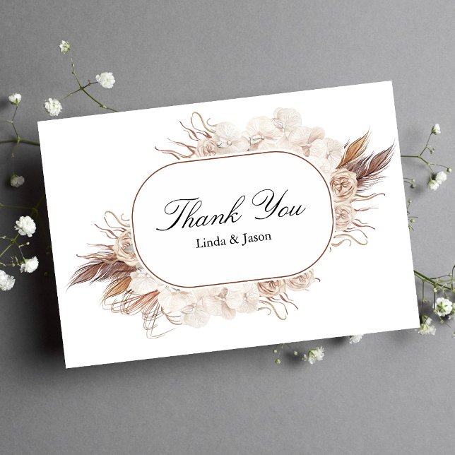 Cartão de Agradecimento de Casamento com Flores de (Boho fall flowers thank you card adds warm gratitude and seasonal charm to wedding thanks.)