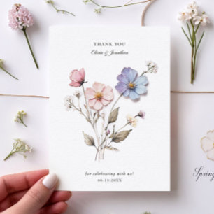 Cartão de Agradecimento de Casamento com Flores Pr