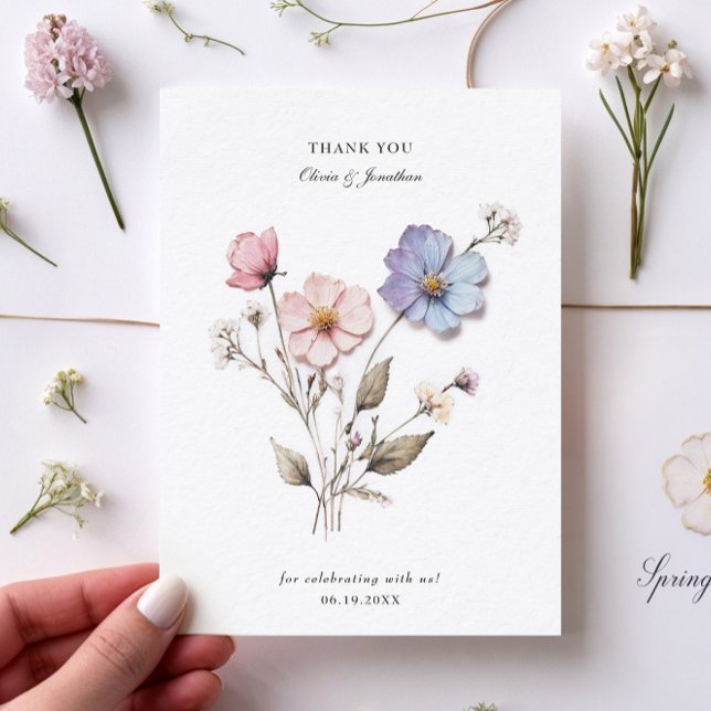 Cartão de Agradecimento de Casamento com Flores Pr (Criador carregado)
