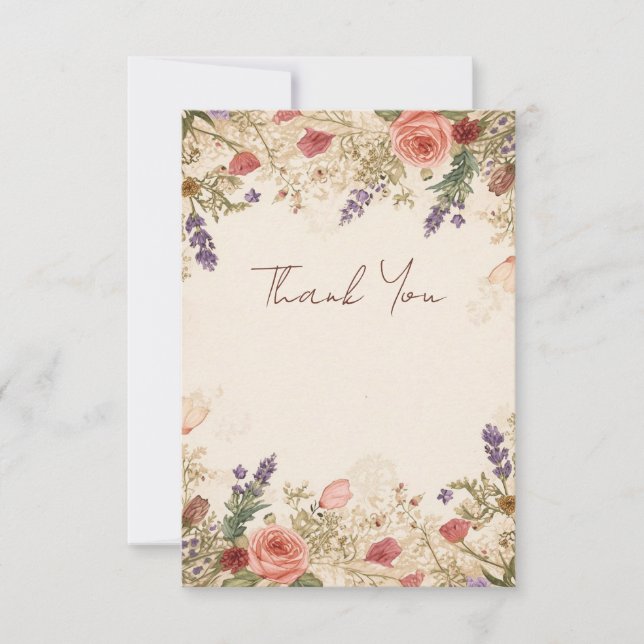 Cartão de Agradecimento de Casamento com Flores Se (Frente)