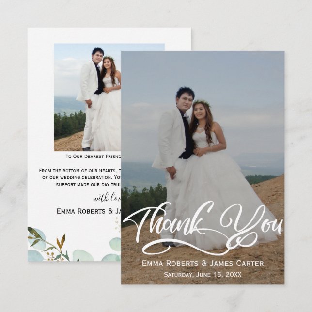Cartão de Agradecimento de Casamento com Fonte Sim (Frente/Verso)