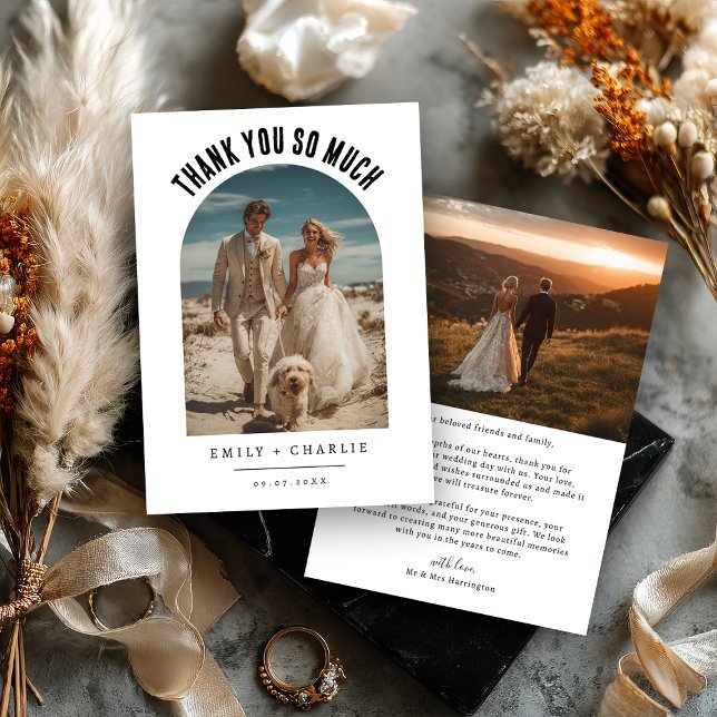 Cartão de Agradecimento de Casamento com Foto Arqu (Criador carregado)