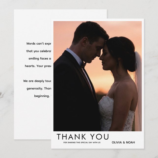 Cartão de Agradecimento de Casamento com Foto Clás (Frente/Verso)