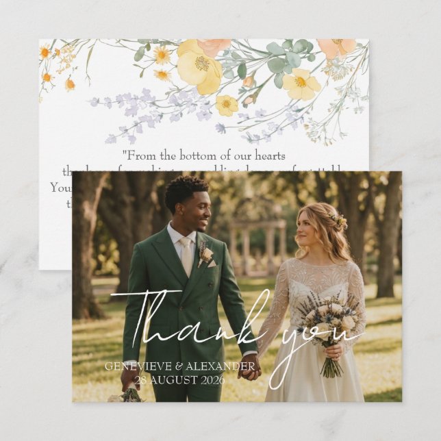 Cartão de Agradecimento de Casamento com Foto de B (Frente/Verso)