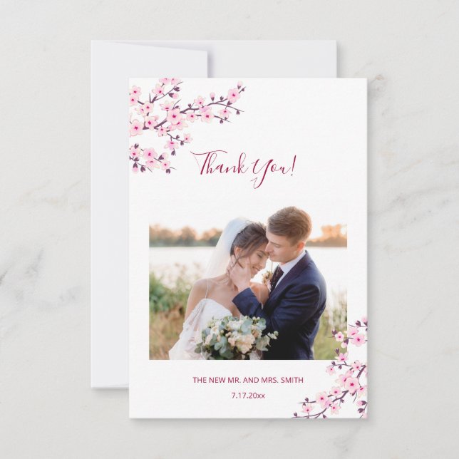Cartão de Agradecimento de Casamento com Foto de C (Frente)