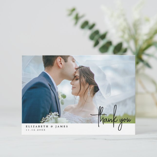 Cartão de Agradecimento de Casamento com Foto de D (Em pé/Frente)