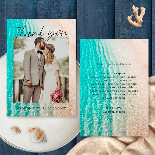 Cartão de Agradecimento de Casamento com Foto de P (Front/Back)