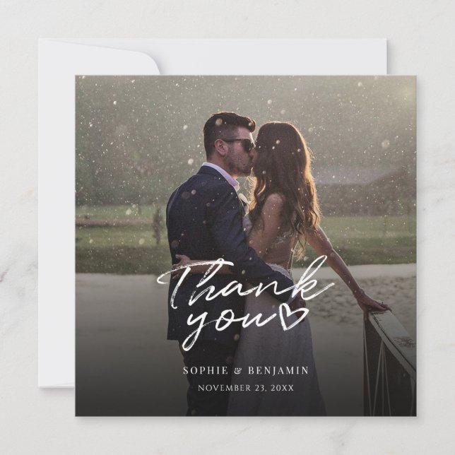 Cartão de Agradecimento de Casamento com Foto e Le (Frente)