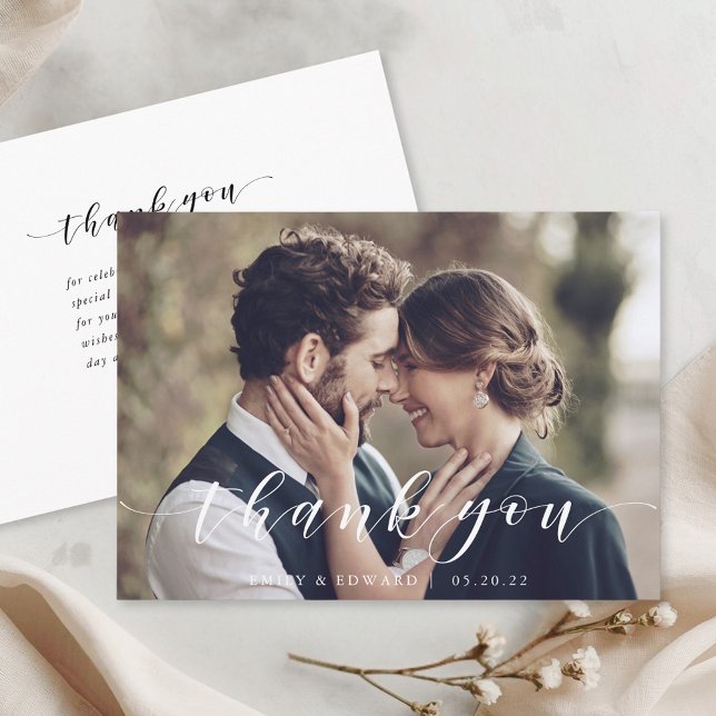 Cartão de Agradecimento de Casamento com Foto e Le (Criador carregado)