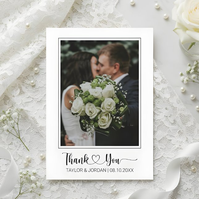 Cartão de Agradecimento de Casamento com Foto e Le (Criador carregado)