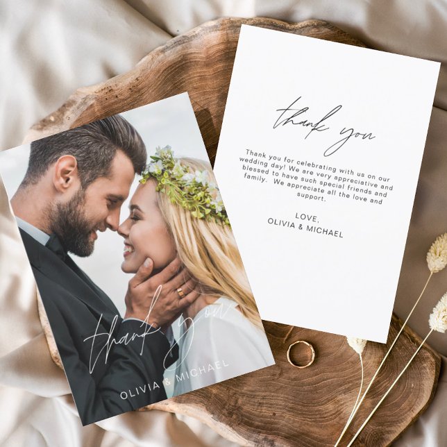 Cartão de Agradecimento de Casamento com Foto e Le (Criador carregado)