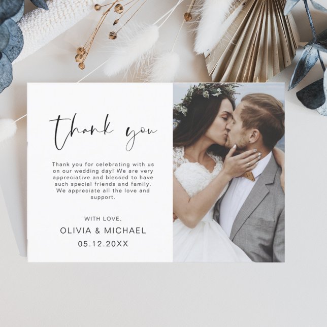 Cartão de Agradecimento de Casamento com Foto e Le (Criador carregado)