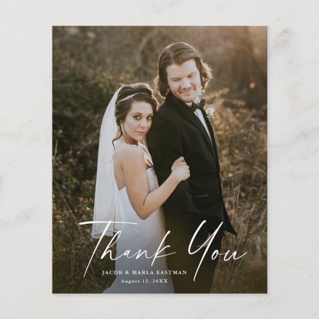 Cartão de Agradecimento de Casamento com Foto e Le (Frente)