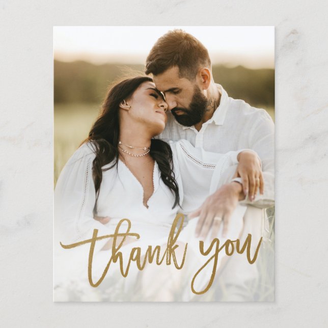 Cartão de Agradecimento de Casamento com Foto e Le (Frente)