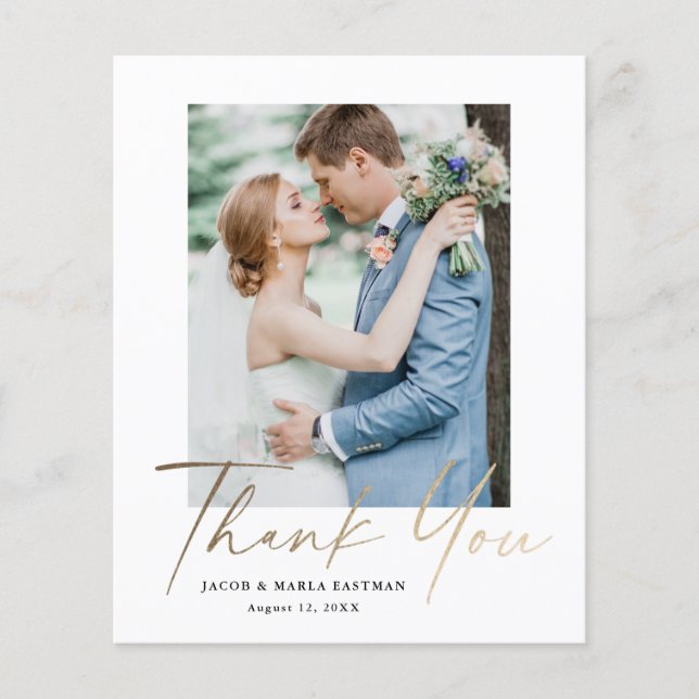 Cartão de agradecimento de casamento com foto e ro (Frente)