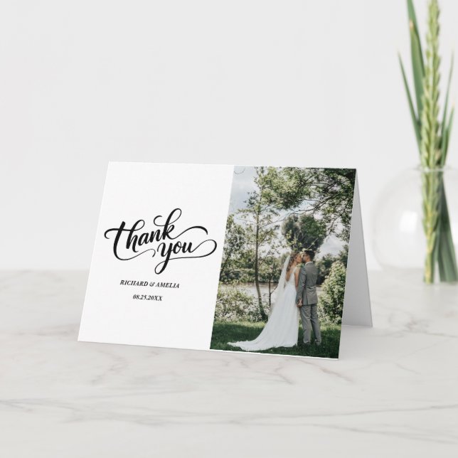 Cartão de Agradecimento de Casamento com Foto Eleg (Frente)