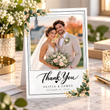 Cartão de Agradecimento de Casamento com Foto Eleg