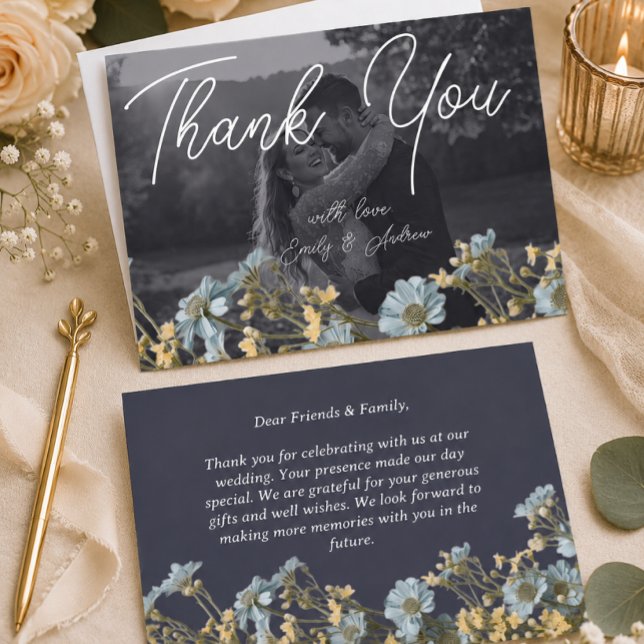 Cartão de Agradecimento de Casamento com Foto Flor (Criador carregado)