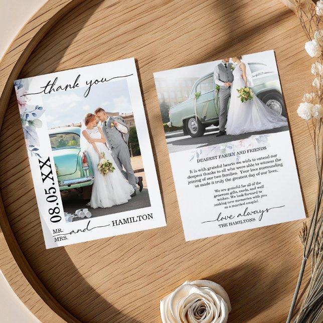Cartão de Agradecimento de Casamento com Foto Flor (Soft Floral Photo Wedding Thank You Card)