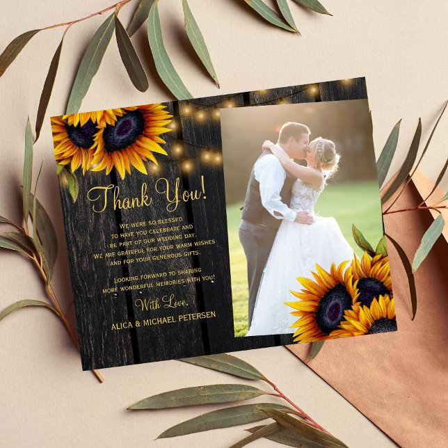 Cartão de agradecimento de casamento com foto flor (Criador carregado)