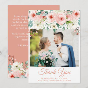 Cartão de Agradecimento de Casamento com Foto Flor