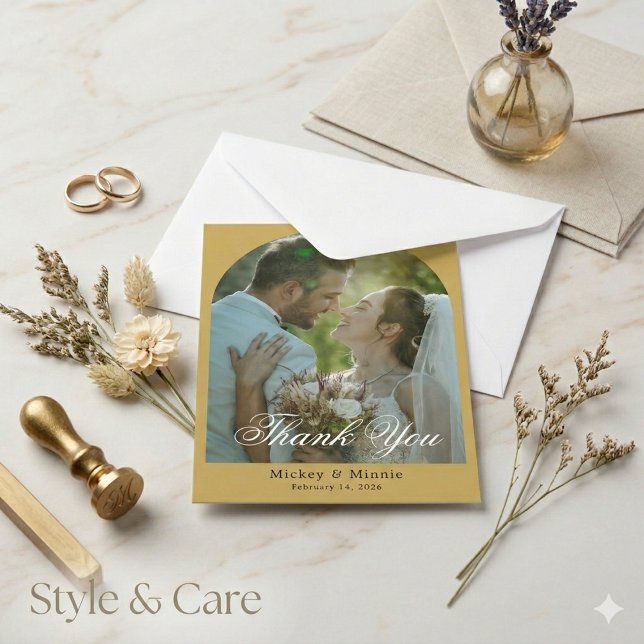 Cartão de Agradecimento de Casamento com Foto Mode (Modern Photo Wedding Thank You Card with Text)