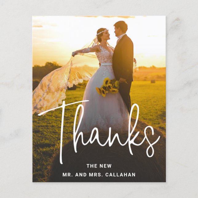 Cartão de Agradecimento de Casamento com Foto Mode (Frente)