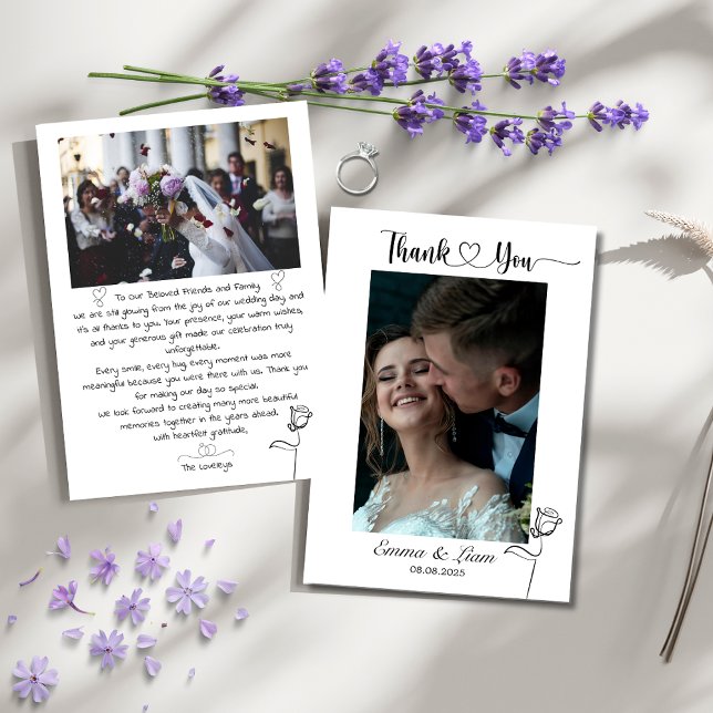Cartão de Agradecimento de Casamento com Foto Pers (Custom Photo Wedding Thank You Card – Personalized Newlywed Postcard Design)