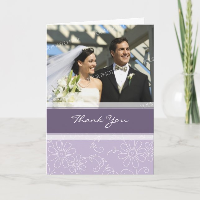 Cartão de Agradecimento de Casamento com Foto Roxa (Frente)