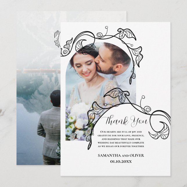 Cartão de Agradecimento de Casamento com Foto Simp (Frente/Verso)