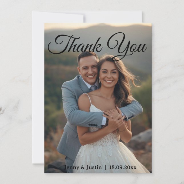 Cartão de Agradecimento de Casamento com Foto Simp (Frente)