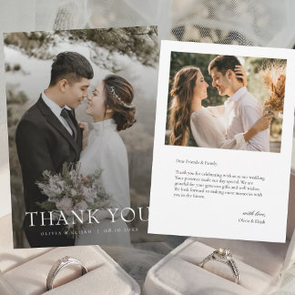 Cartão de Agradecimento de Casamento com Foto Simp