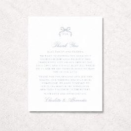 Cartão de Agradecimento de Casamento com Laço Azul