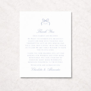 Cartão de Agradecimento de Casamento com Laço Azul