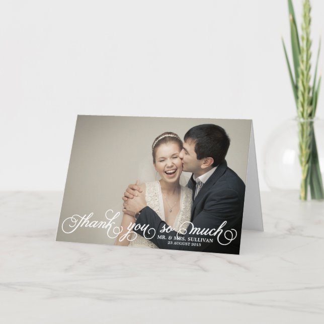 Cartão de Agradecimento de Casamento com Letra Bon (Frente)