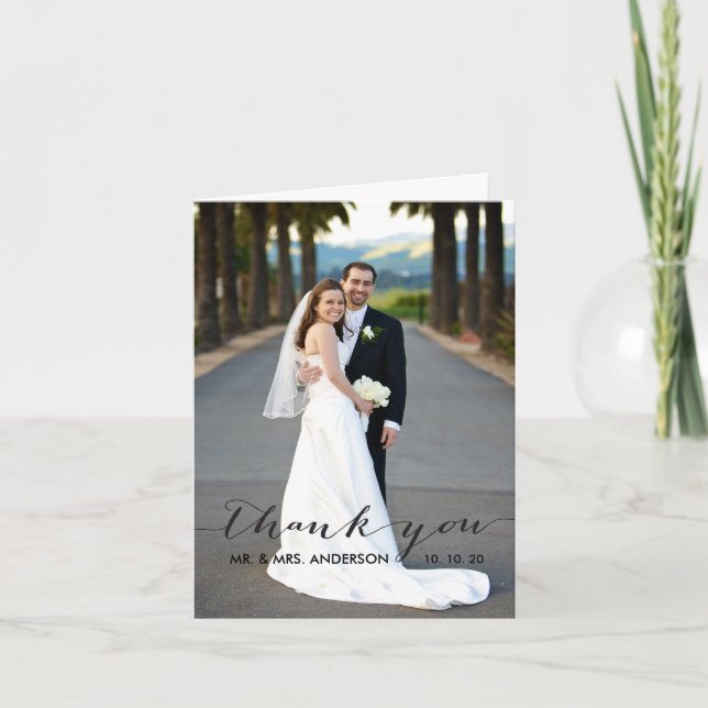 Cartão de agradecimento de casamento com letra man (Frente)