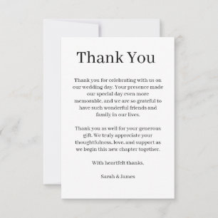 Cartão de Agradecimento de Casamento com Letra Mod
