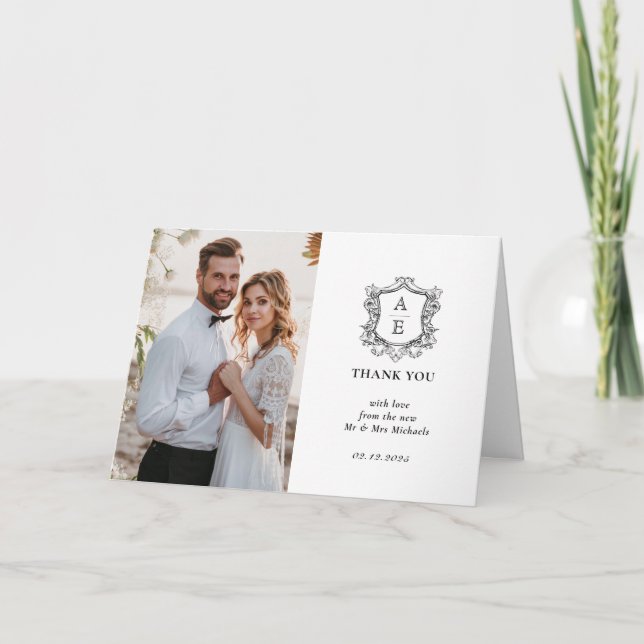 Cartão de Agradecimento de Casamento com Monograma (Frente)