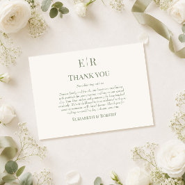 Cartão de Agradecimento de Casamento com Monograma
