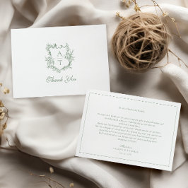 Cartão de Agradecimento de Casamento com Monograma