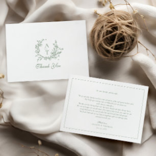 Cartão de Agradecimento de Casamento com Monograma