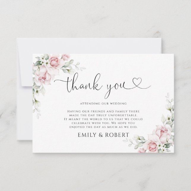 Cartão de Agradecimento de Casamento com Rosas Ros (Frente)
