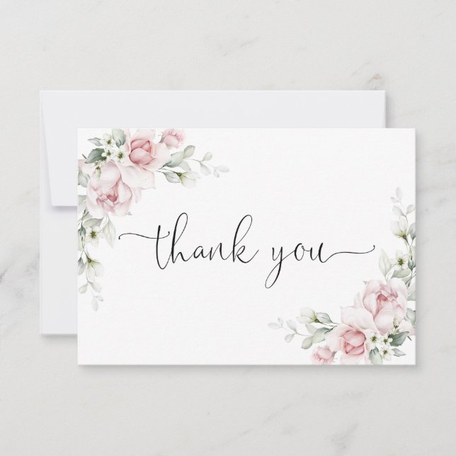 Cartão de Agradecimento de Casamento com Rosas Ros (Frente)