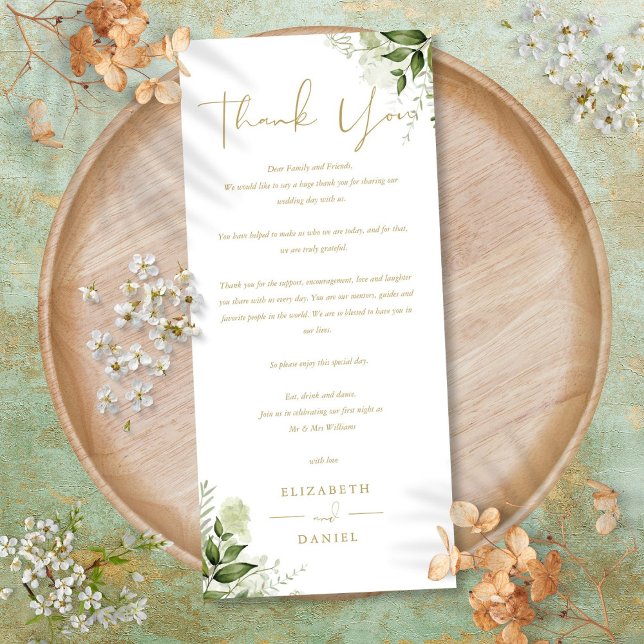 Cartão de Agradecimento de Casamento com Rotulo Do (Greenery Wedding Gold Script Thank You Place Card)